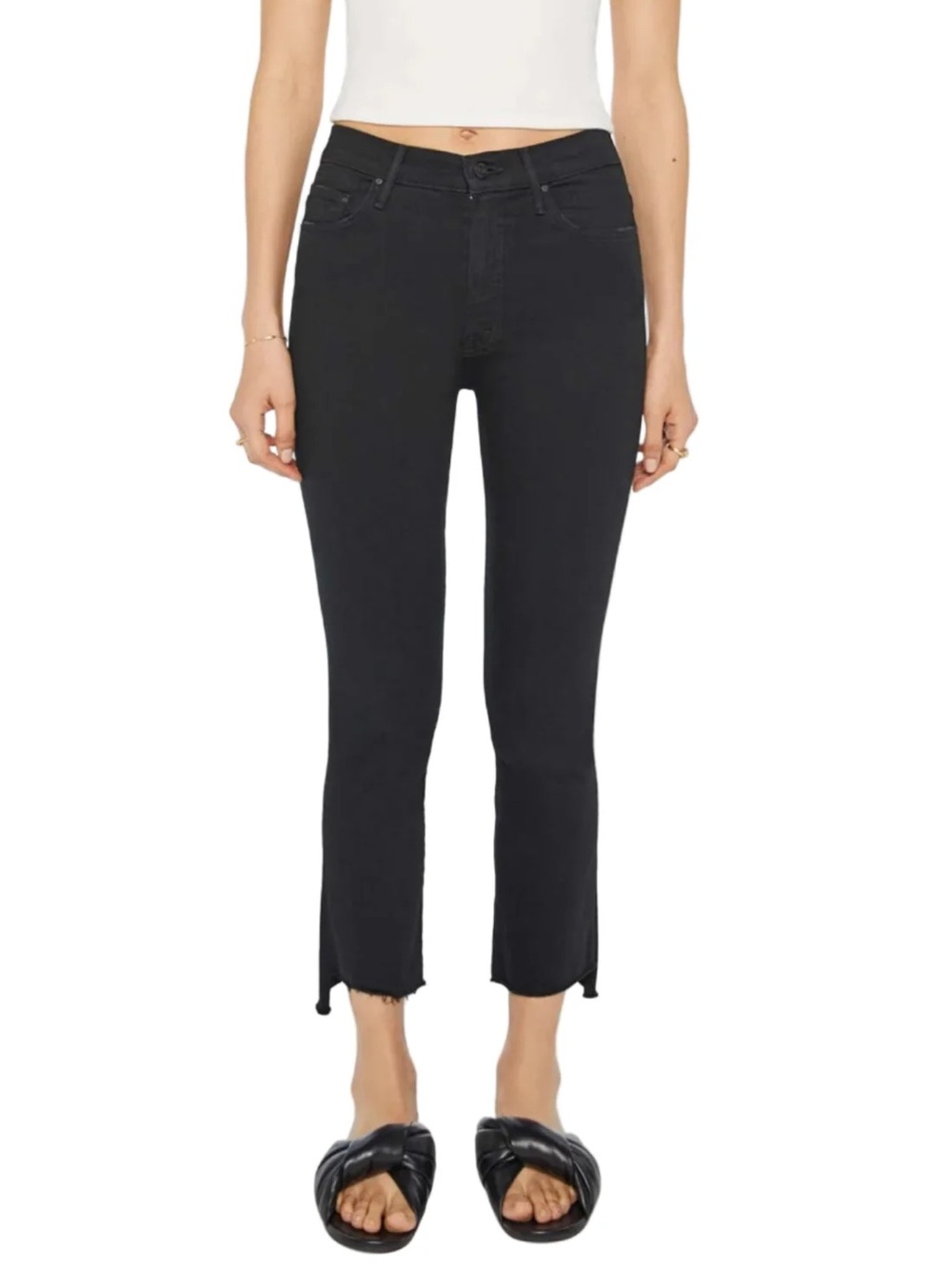 MOTHER Black Insider Crop Step Fray Jeans
